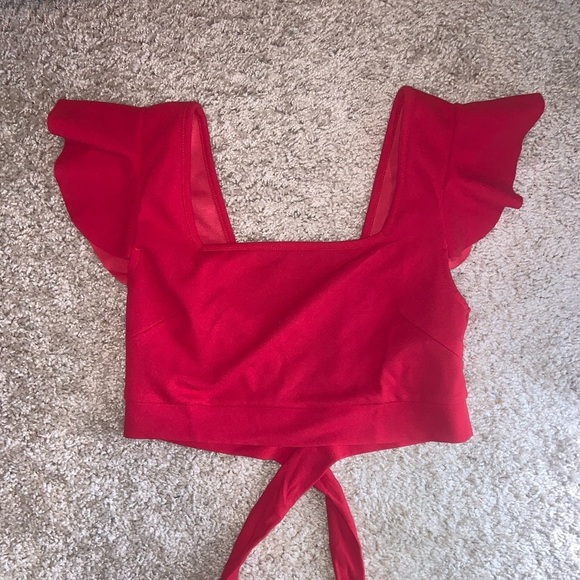 Red Ruffle Sleeve Top - Picture 3 of 5